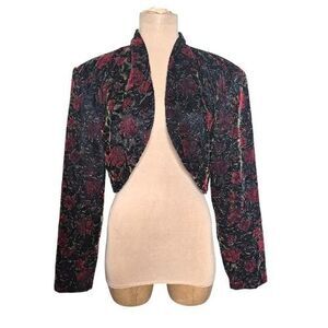 Rampage Vintage 1990s Deadstock Black & Red Floral Velvet Bolero Jacket Size 11